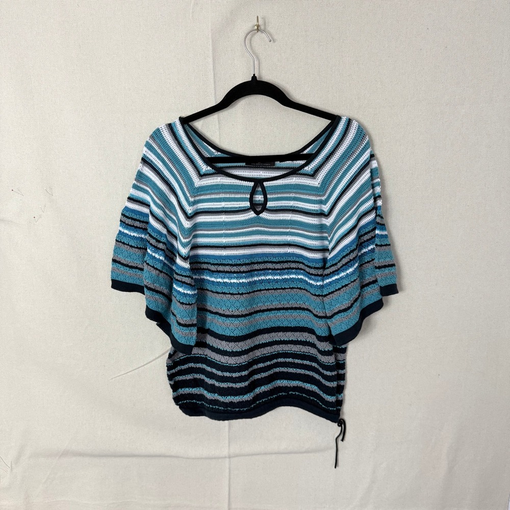 Axcess Liz Claiborne Blue Striped Pointelle Knit Dolman Sleeve Top Small